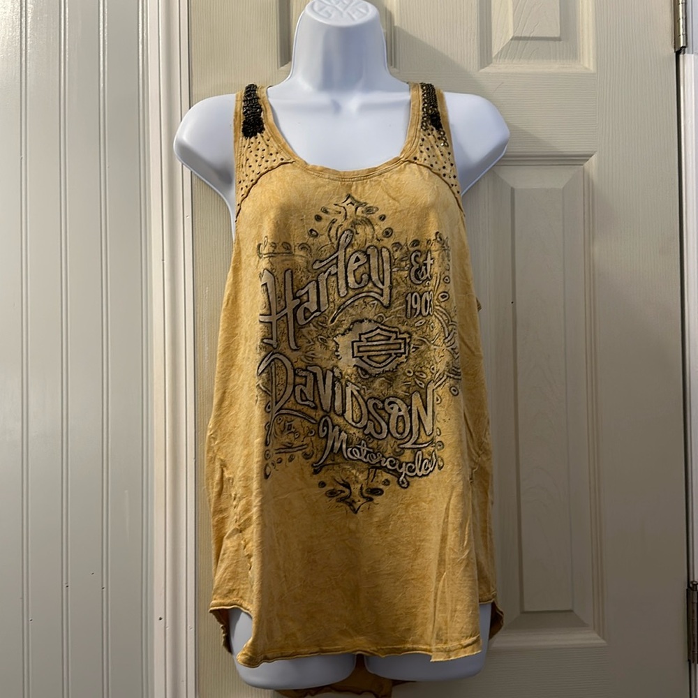 EUC Harley-Davidson Women's Embellished Shoulder Sleeveless Tank Top SZ L